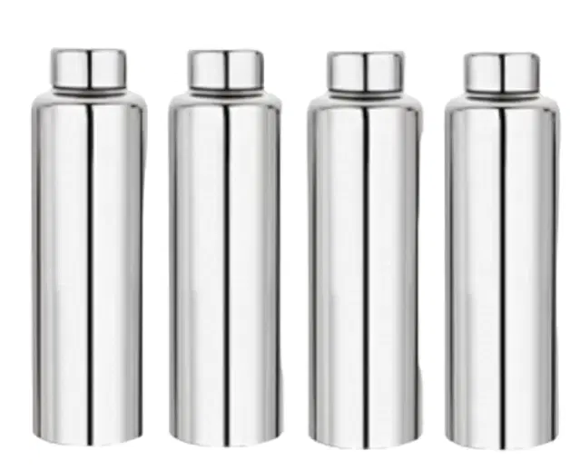 Stainless Steel Water Bottle, Silver, 1000 ml, Pack of 4