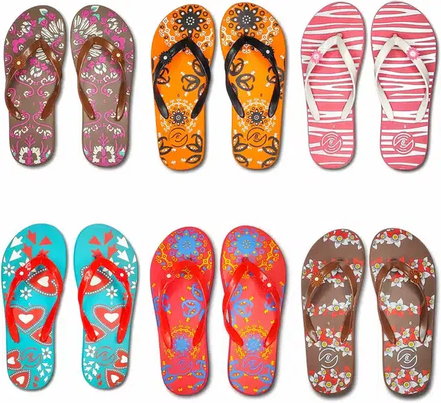 Flip Flops for Women, Pack of 6 (Multicolor, 7)