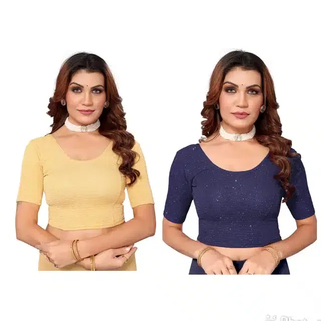 Half Sleeves Stitched Blouse for Women, Pack of 2 (Multicolor, 30)