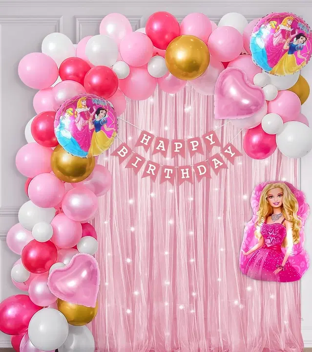 Barbie Theme Birthday Balloon Decoration Kit For Kids, Multicolor, Pack Of 66