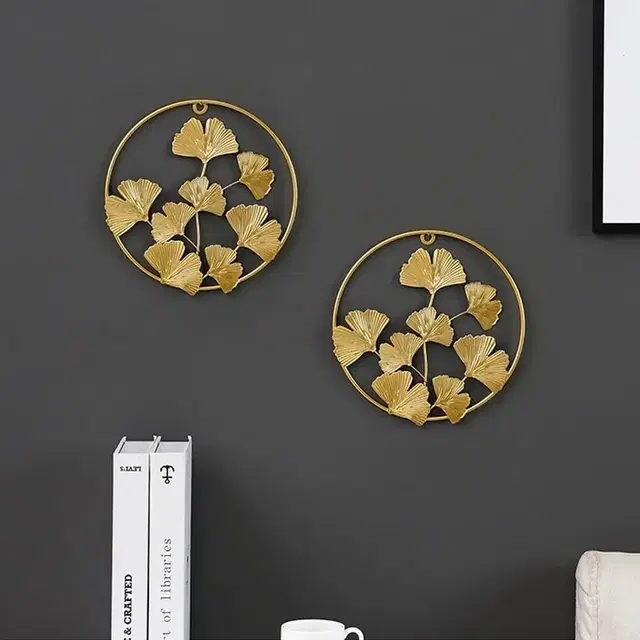 Modern Metal Gold Leaf Wall Art Set Of 2 24x24x4cm