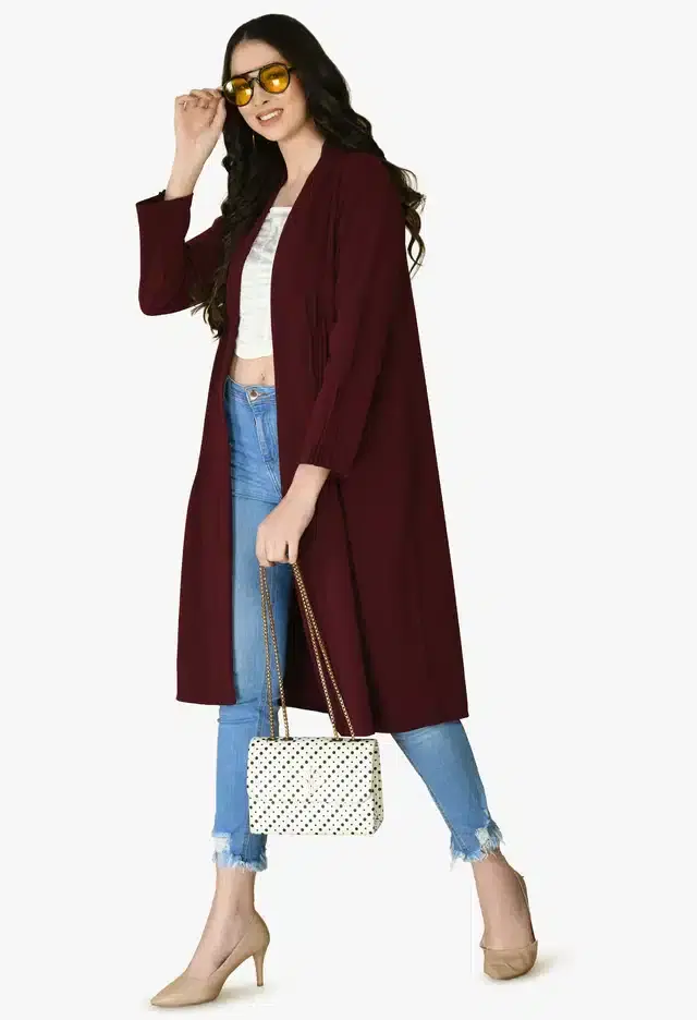 Full Sleeves Shrug for Women (Wine, L)