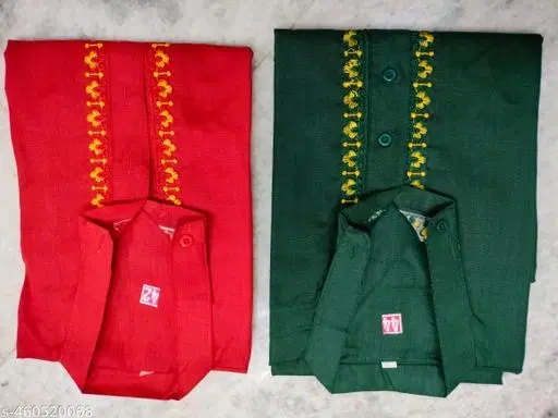 Cotton Solid Kurta for Men, Green & Red, Pack of 2 (M)