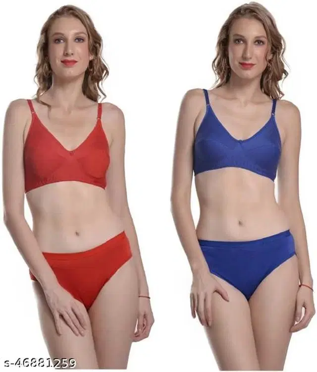 Cotton Blend Solid Lingerie Set for Women, Pack of 2 (Multicolor, 30A)