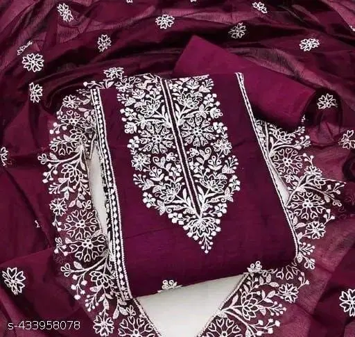 Chanderi Cotton Punjabi Suits for Women (Purple, Un Stitched)