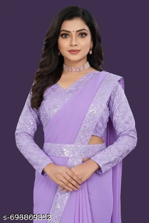 Georgette Embellished Saree For Women, Lavender
