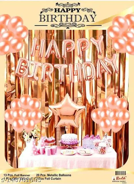 Mathur Enterprises Happy Birthday Celebration Decoration Kit, Pack Of 1, Rose Gold, ME-12