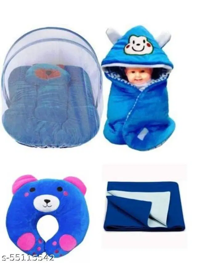 Microfiber Blankets for Babies, Pack of 4 (Blue, Free Size)
