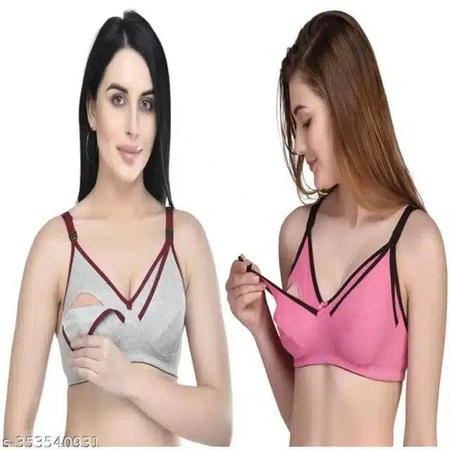 Polycotton Feeding Bra for Women, Pack of 2 (Assorted, 32C)