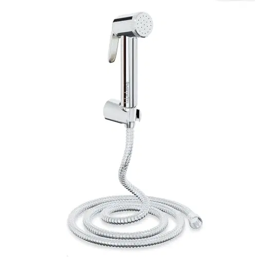 Lifelong ABS Health Faucet, SS-304 Grade 1.25m Flexible Hose Pipe & Wall Hook, Jet Spray for Toilet, White & Chrome (llbahf09)