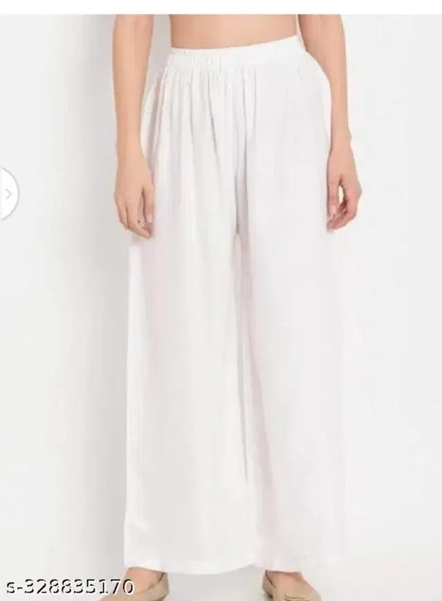 Rayon Palazzo for Women (White, Free Size)