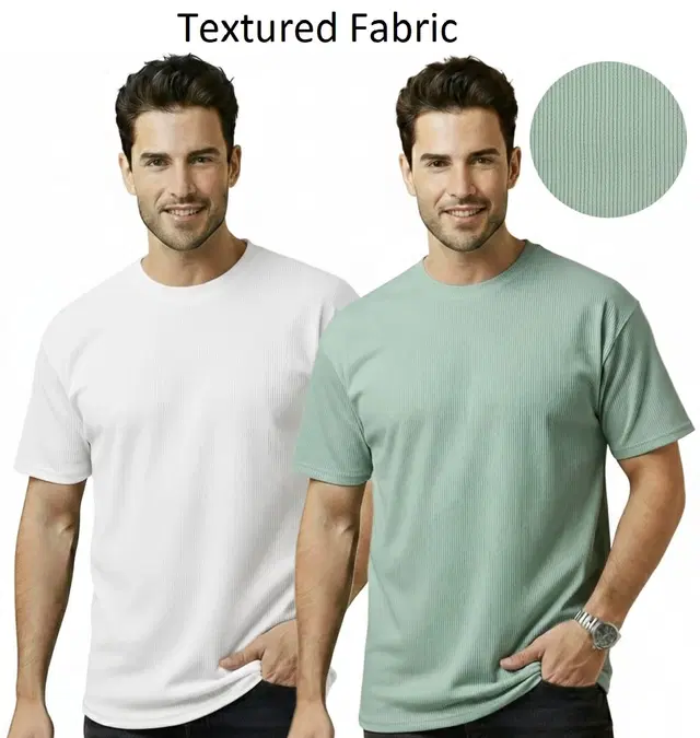 Polyester Round Neck T-shirt for Men, Multicolour, Pack of 2 (M)