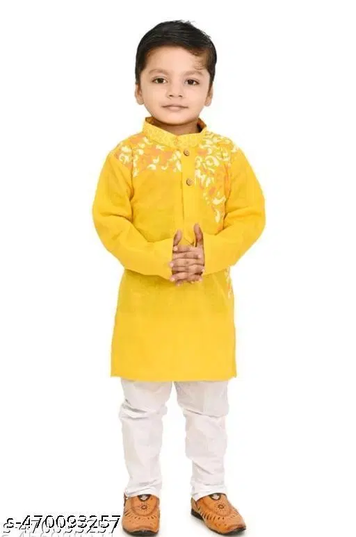Solid Button Cotton Kurta Set for Boys (White, 6-7 Years)