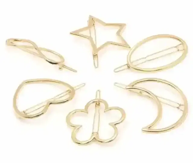 Myra Collection Golden Heart, Star, Flower, Bow, Oval and Moon shapes Hair Clips/Claw/clutch for Girls, set of 6,, set of 6, (set of 6, Gold)