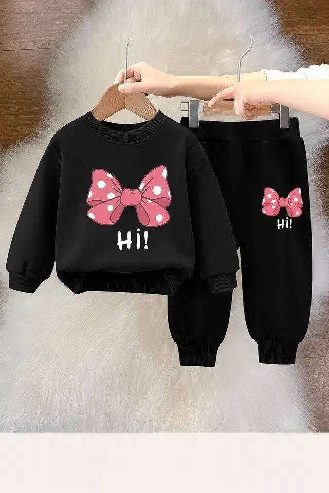 Cotton Blend Printed Clothings Set for Girls,, Black (12-18 Months)