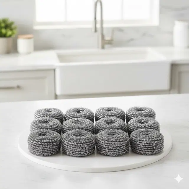 Stainless Steel Scrub Pad ,Silver, Pack of 12