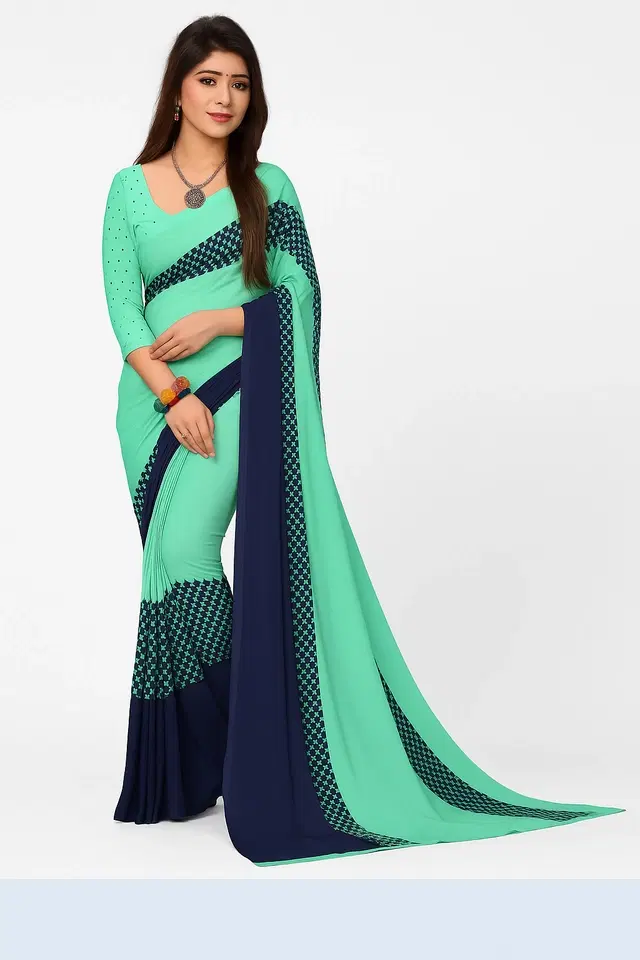 Georgette Printed Saree for Women,Green