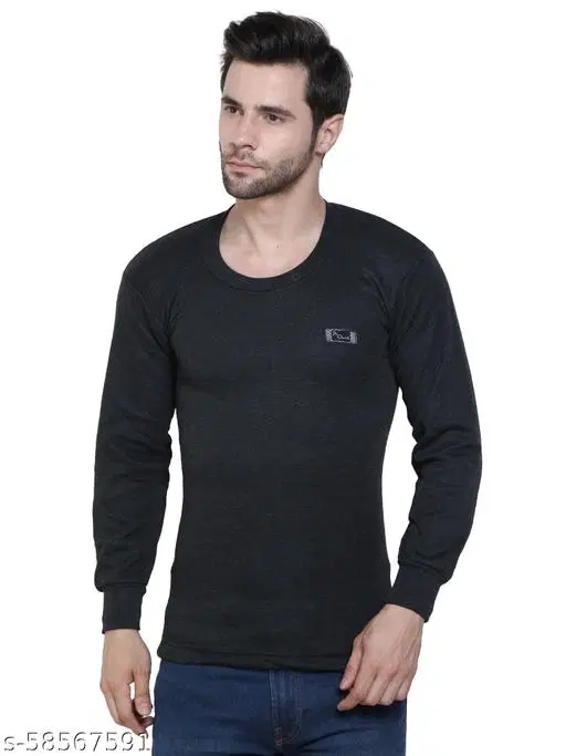 Cotton Thermal Topwear For Men, Black (M)
