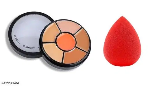 6 Color Concealer Palette with Blender Puff, Multicolor, Set of 2