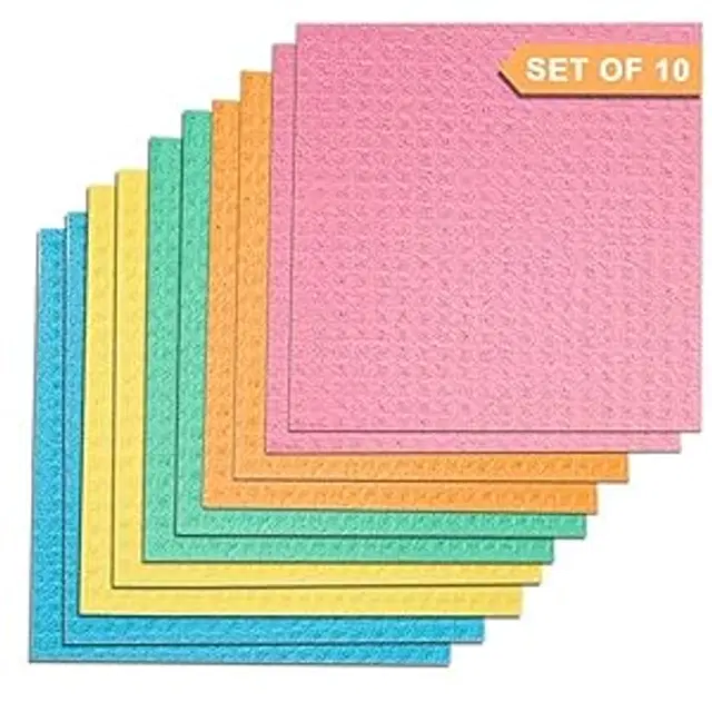 Multipurpose Cleaning Reusable Sponge Wipes, Multicolor, Pack of 10