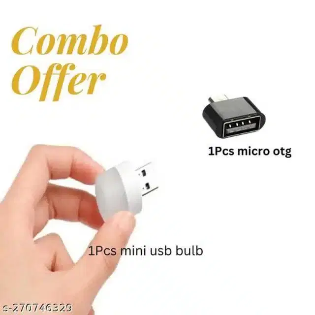 Mini USB LED Bulb With Micro OTG Adapter, Black & White, Pack of 2
