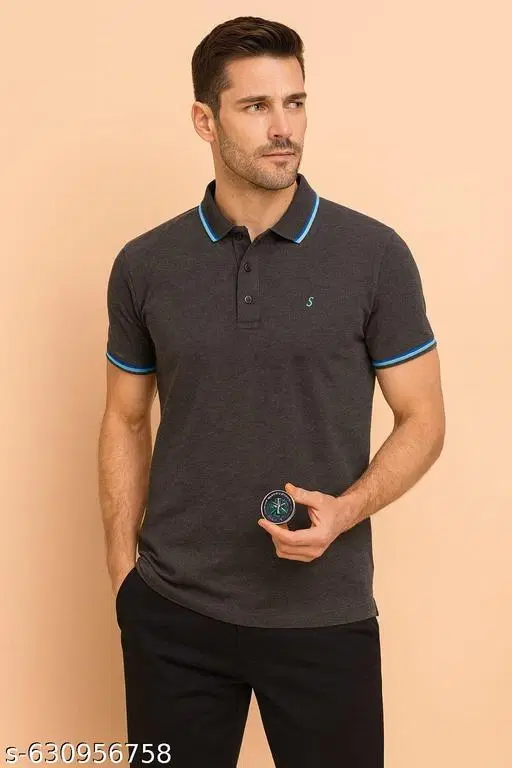 Cotton Blend Solid T-shirt for men, Black (2XL)