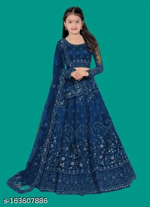 Embroidered Lehenga Choli for Women (Teal, 3-4 Years)
