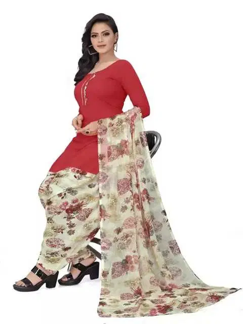 Sharda Creation Women's Dress Material (Red) (SC67)