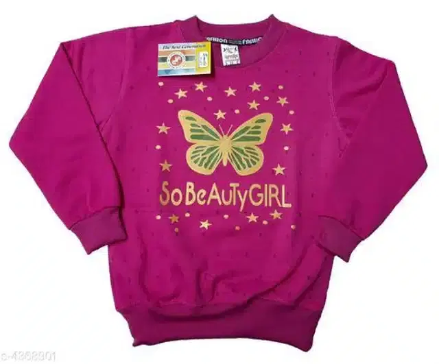 Fleece Printed Full Sleeves Round Neck Sweatshirt for Girls (Pink, 7-8 Years)