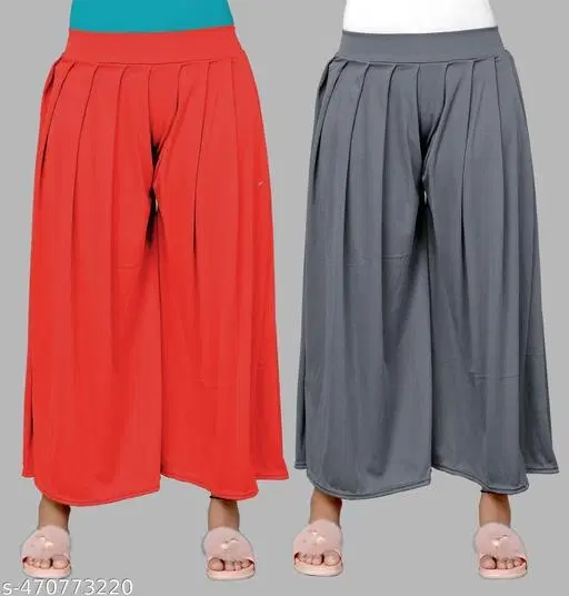 Palazzos for Women, Pack of 2 (Red, S)