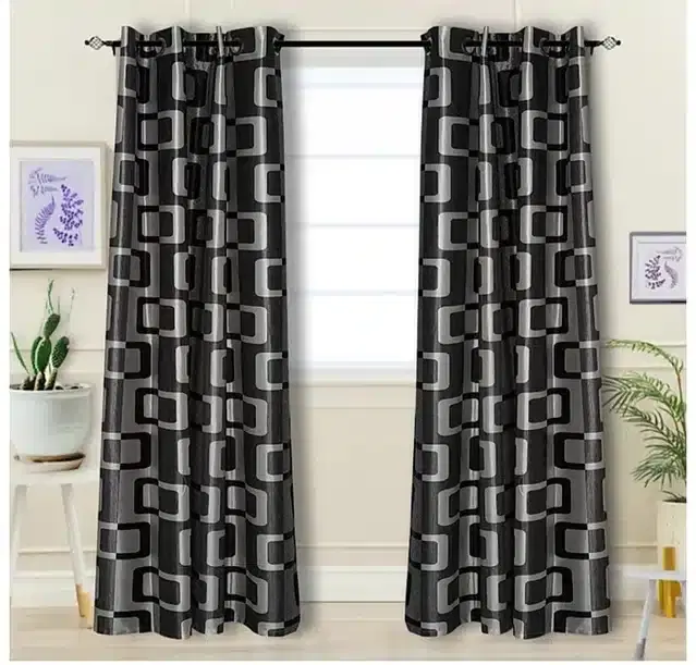 Polyester Printed Window & Door Curtains, Pack of 2, Grey, 5 feet