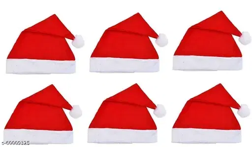 Cotton Santa Claus Cap for Kids, Pack of 6 (Red & White, 0-1 Years)