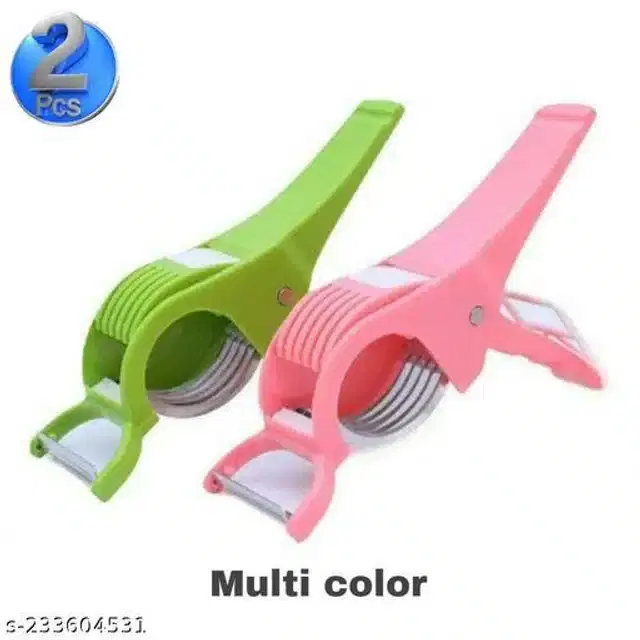 Vegetable & Fruit Cutter with Peeler for Kitchen, Multicolor, Pack of 2