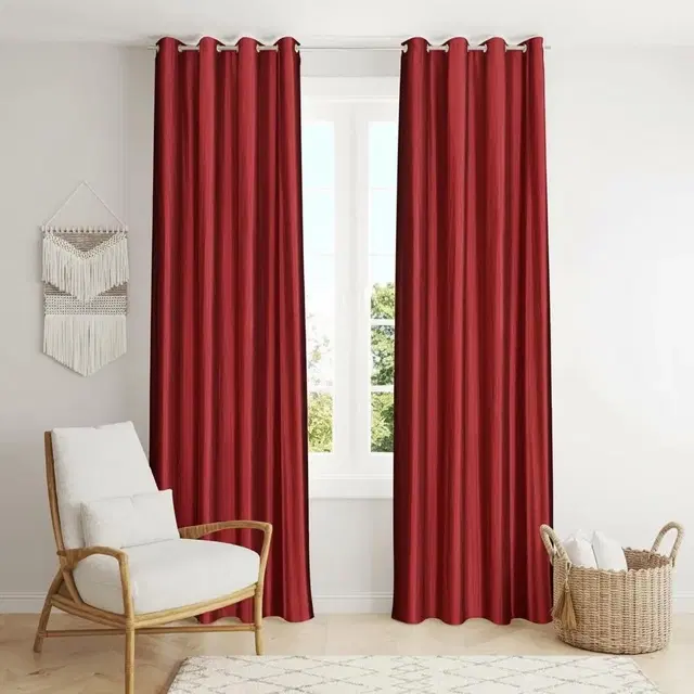 Polyester Blackout Plain Maroon Door Curtain 7ft Pack of 1