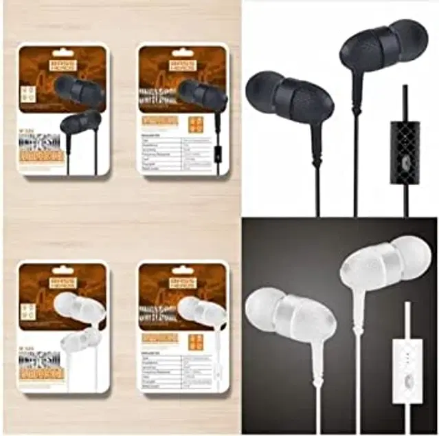 Plastic Headphones with Microphone, Black & White, Pack of 2
