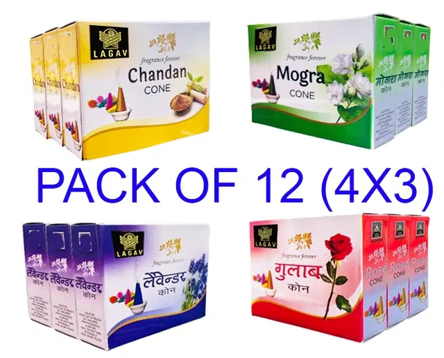 Chandan 3 Pcs, Mogra 3 Pcs, Lavender 3 Pcs & Rose 3 Pcs, Set of 4