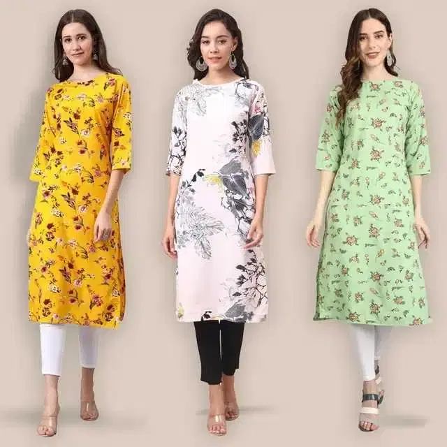 Women Crepe Printed Kurta, Pack Of 3 (Multicolor, XL) (SD-421)