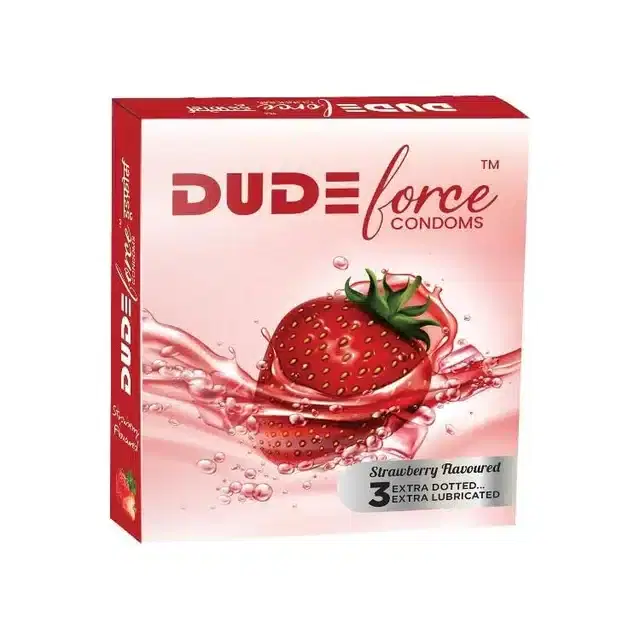Dude Force 3 Pcs Strawberry Flavoured Condoms for Men, Set of 1