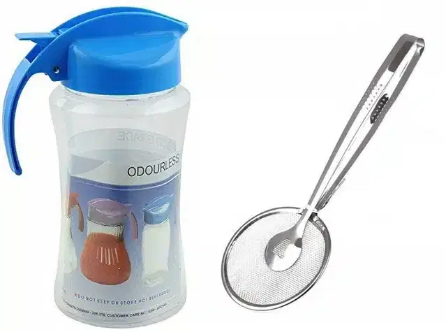 Plastic Leak Proof Oil Storage Container, 1000 ml with Food Strainer, Multicolor, Set of 2