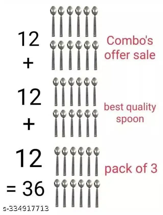 Stainless Steel Spoons, Silver, Pack of 36