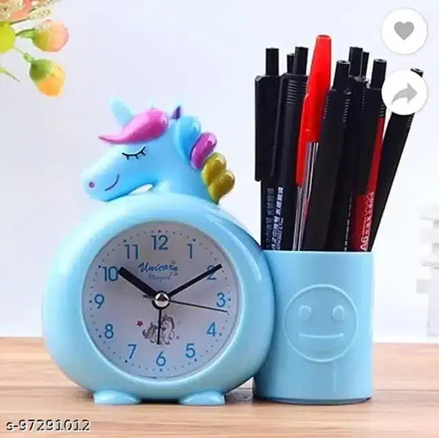 Alarm Clock with Attached Pen Stand, Blue