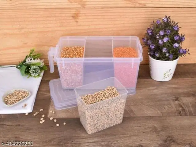 Plastic 3 in 1 Storage Container with Spoons, Transparent, 1500 ml