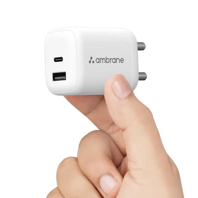 Ambrane 45w Dual Port GaN Charger, Usb & Type C Port With Qc & Pd Technology Compatible With MacBook & Type-C Laptop Charging, iPhone, iPad, Samsung, Redmi, Mi, Oneplus, Oppo, Vivo (Charge 45, White)