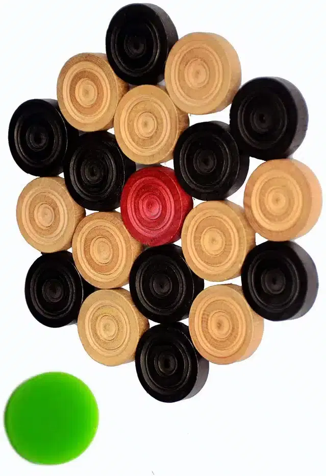 Wooden Carrom Coins with Striker, Multicolor, Set of 1