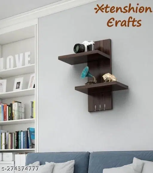Wooden Double Layer Wall Shelves For Home, Brown