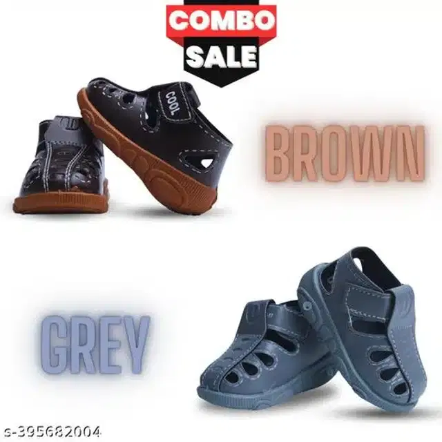 Sandals for Infants, Pack of 2 (Brown & Grey, 9-12 Months)