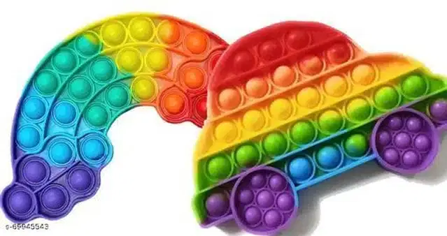 Silicone Pop It Fidget Stress Relief Toy, Multicolor, Pack of 2