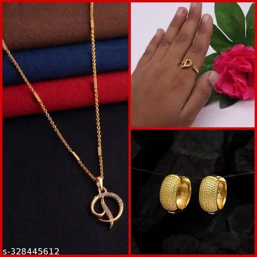Alloy Pendant with Ring & 1 Pair Earrings for Women, Set of 3 (Multicolor)