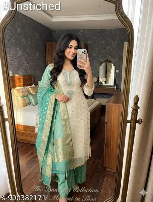 Silk Blend Embroidered Punjabi/All Over Suits for Women (6.25 meter (L)