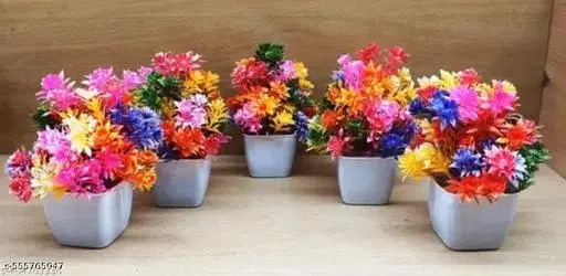 Plastic Artificial Flowers, Multioclor, Pack of 5